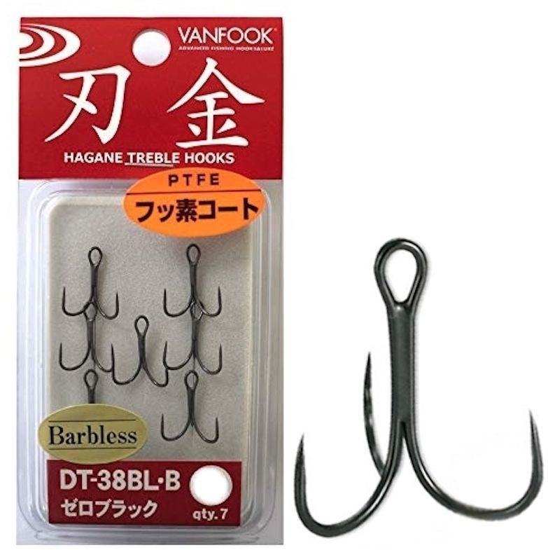 Крючки Vanfook тройные DT-38BL-B Zero Black #16 (7шт) (Barbless)