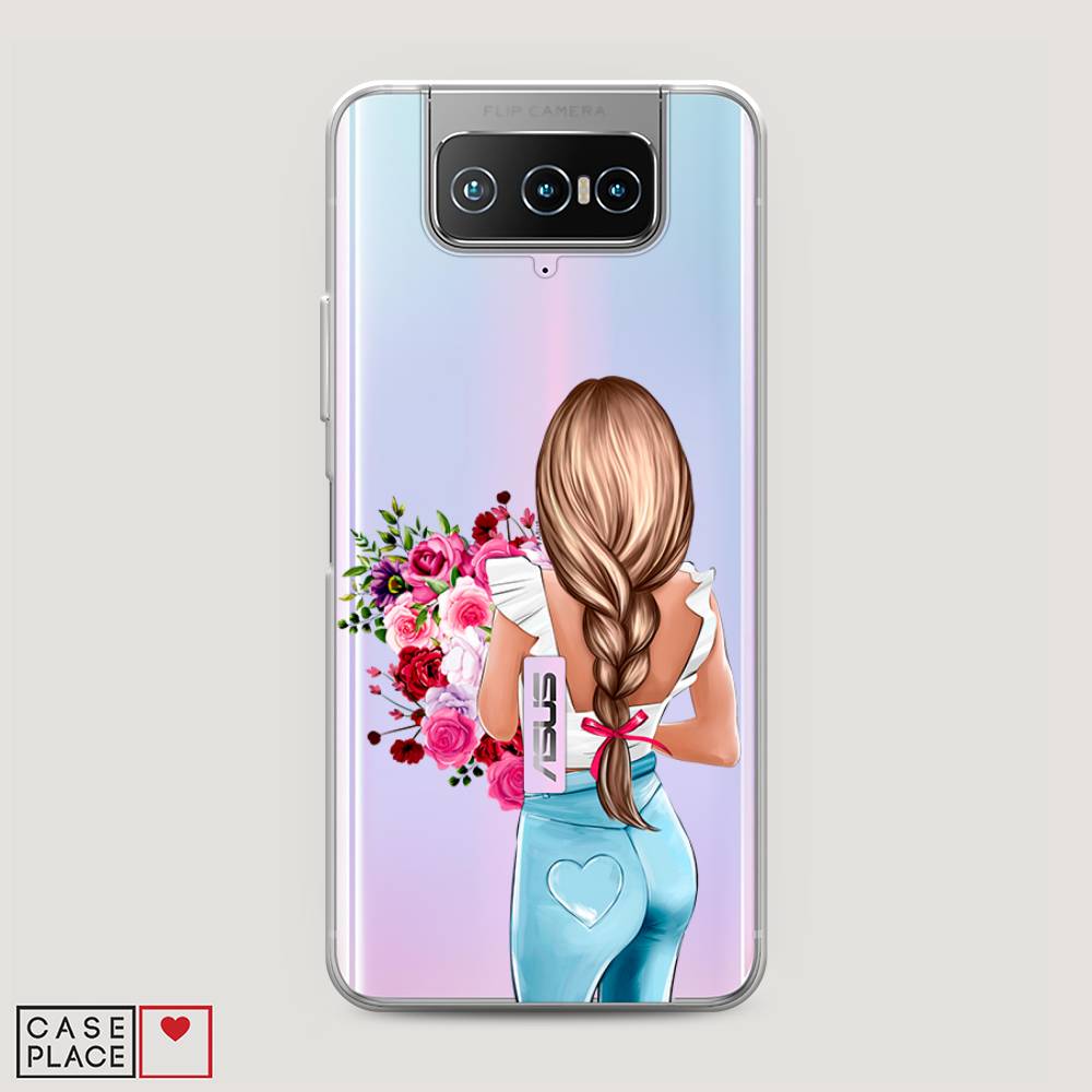 

Чехол на Asus Zenfone 7 "Девушка с цветами", Коричневый;розовый;голубой, 44050-6