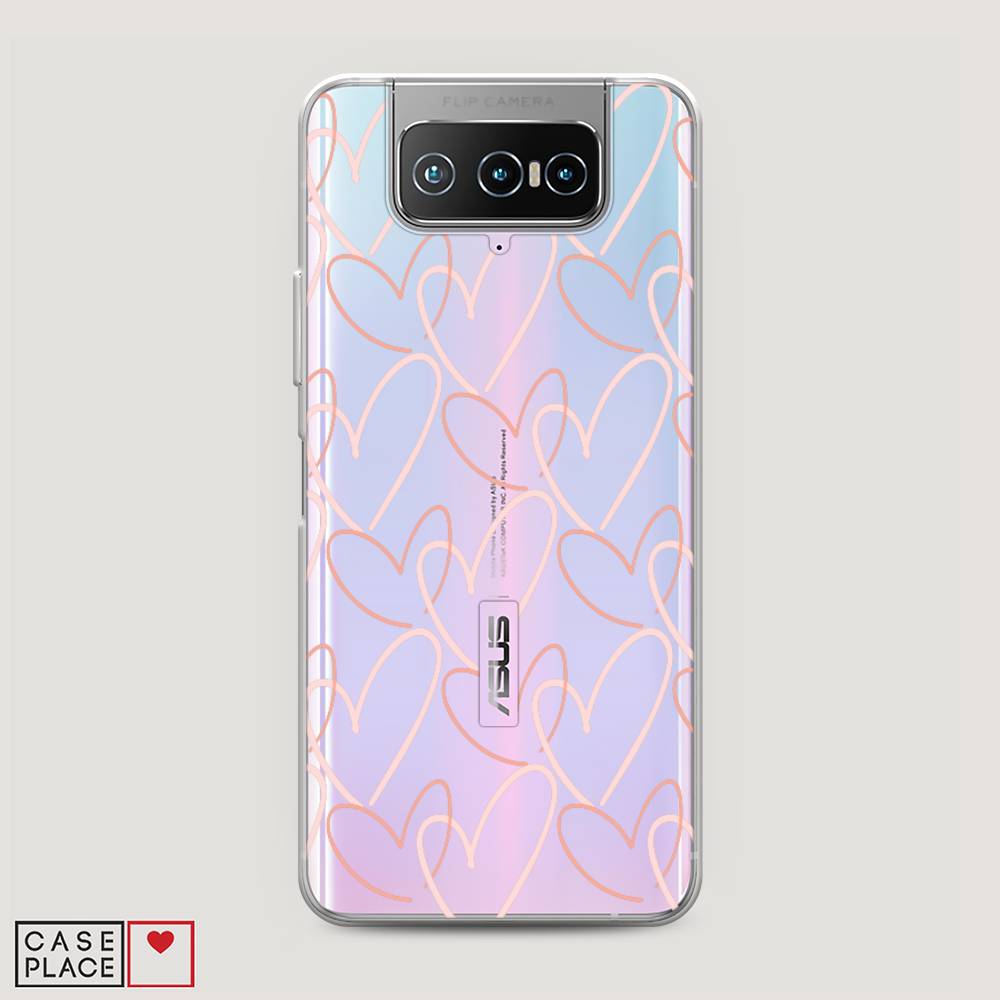 

Чехол на Asus Zenfone 7 "Узор из сердечек", Розовый;бежевый, 44050-6