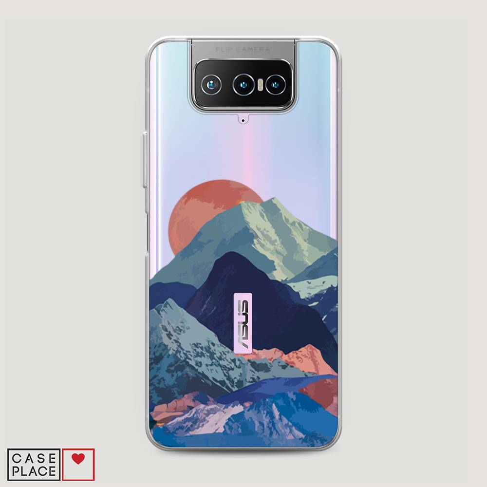 

Чехол на Asus Zenfone 7 "Закат в снежных горах", Красный;серый;голубой, 44050-2