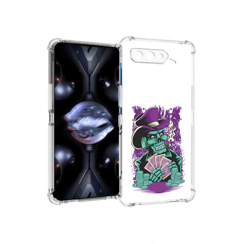 

Чехол MyPads Tocco для Asus ROG Phone 5 Pro зеленый череп с картами, Прозрачный, Tocco