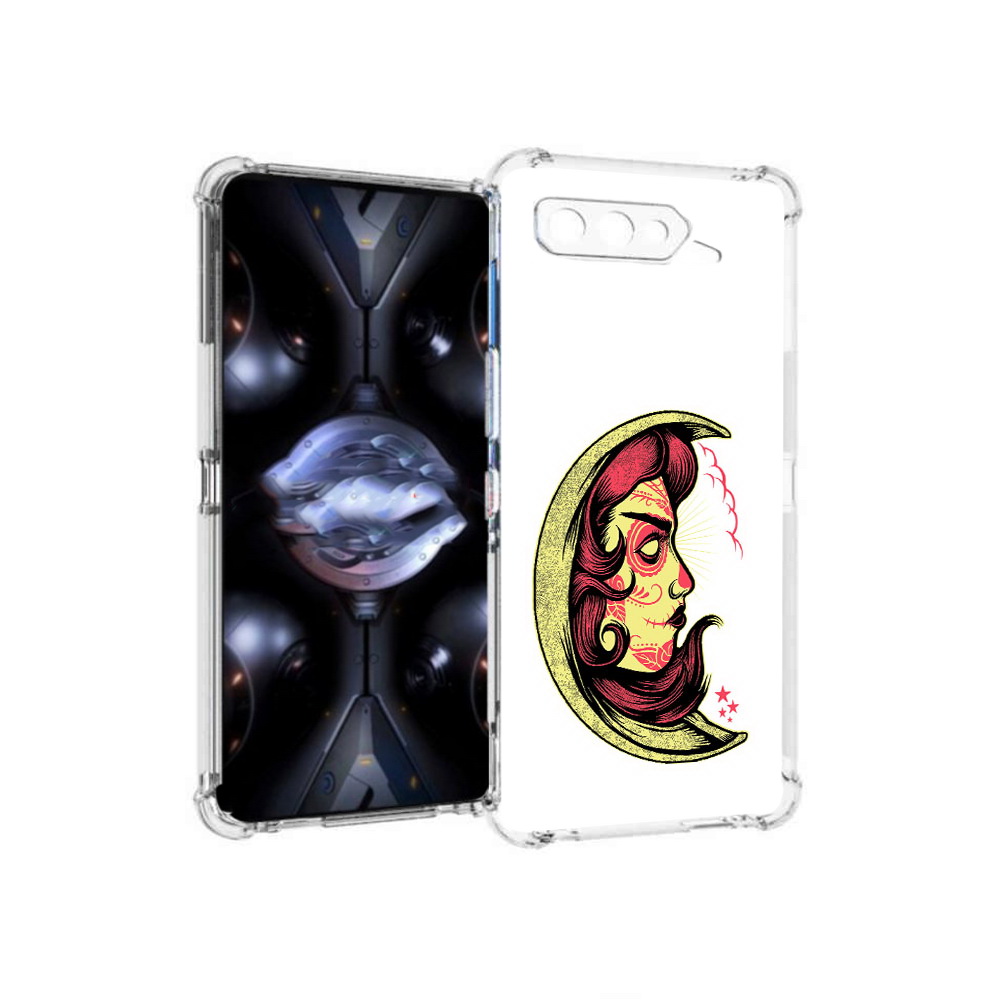 

Чехол MyPads Tocco для Asus ROG Phone 5 Pro желтый полумесяц с лицом девушки, Прозрачный, Tocco