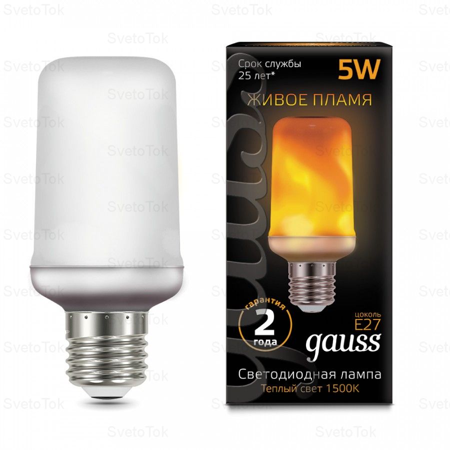 фото Лампа gauss t65 5w 20-80lm 1500k e27 flame led 1/10/100