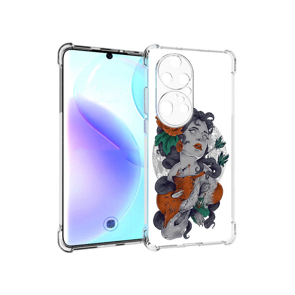 

Чехол MyPads Tocco для Huawei P50 Pro темная девушка с лисой, Прозрачный, Tocco