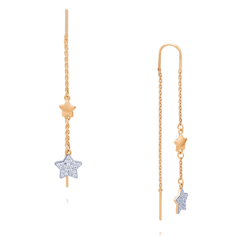 

Серьги продевки из красного золота ADAMAS 25041556/02-А50Д-72, фианит, 25041556/02-А50Д-72