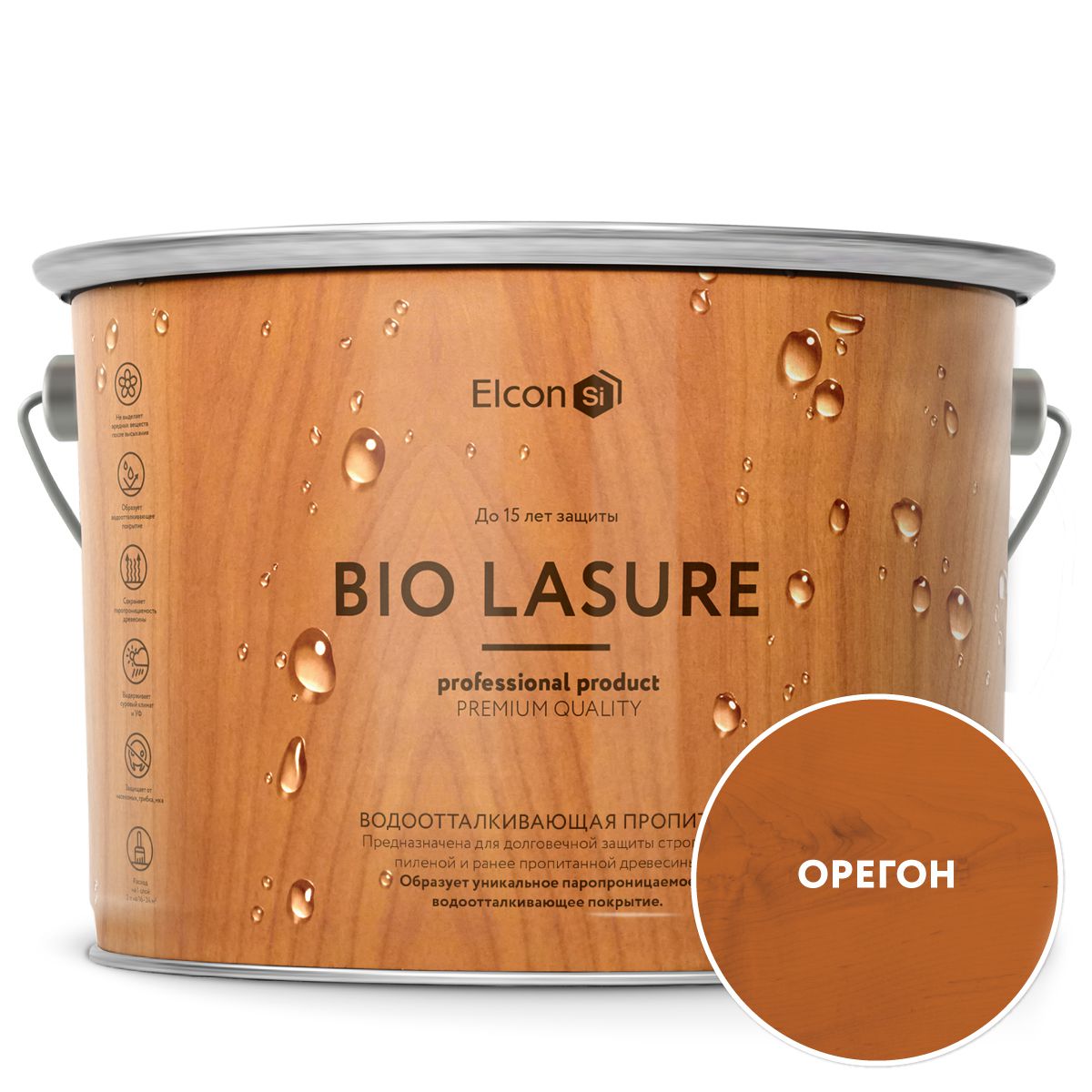 фото Пропитка для дерева elcon bio lasure водоотталкивающая, орегон, 9 л