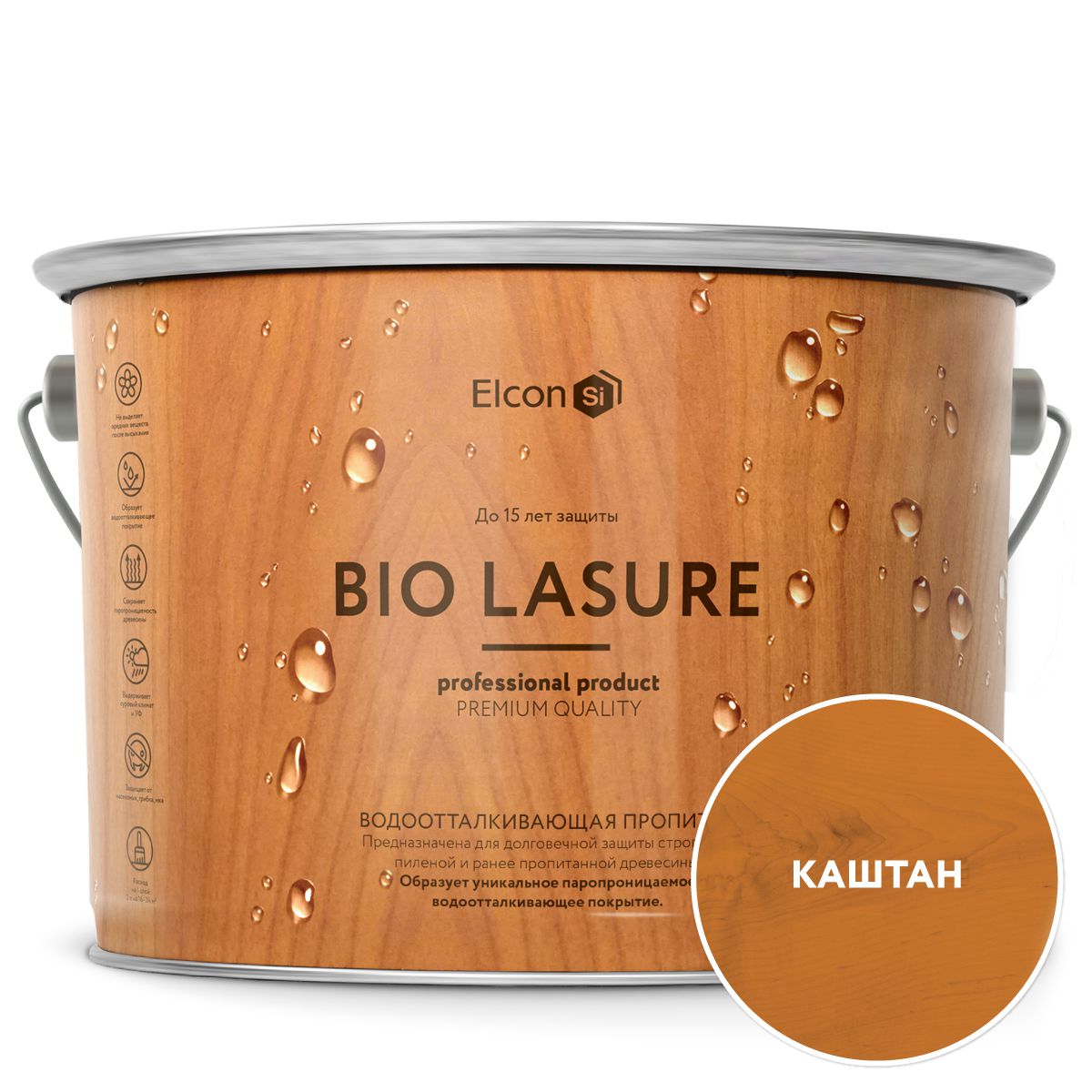 Пропитка для дерева Elcon Bio Lasure водоотталкивающая, Каштан, 9 л краска для мебели maitre deco lasure полуглянцевая прозрачная база с 0 9 л