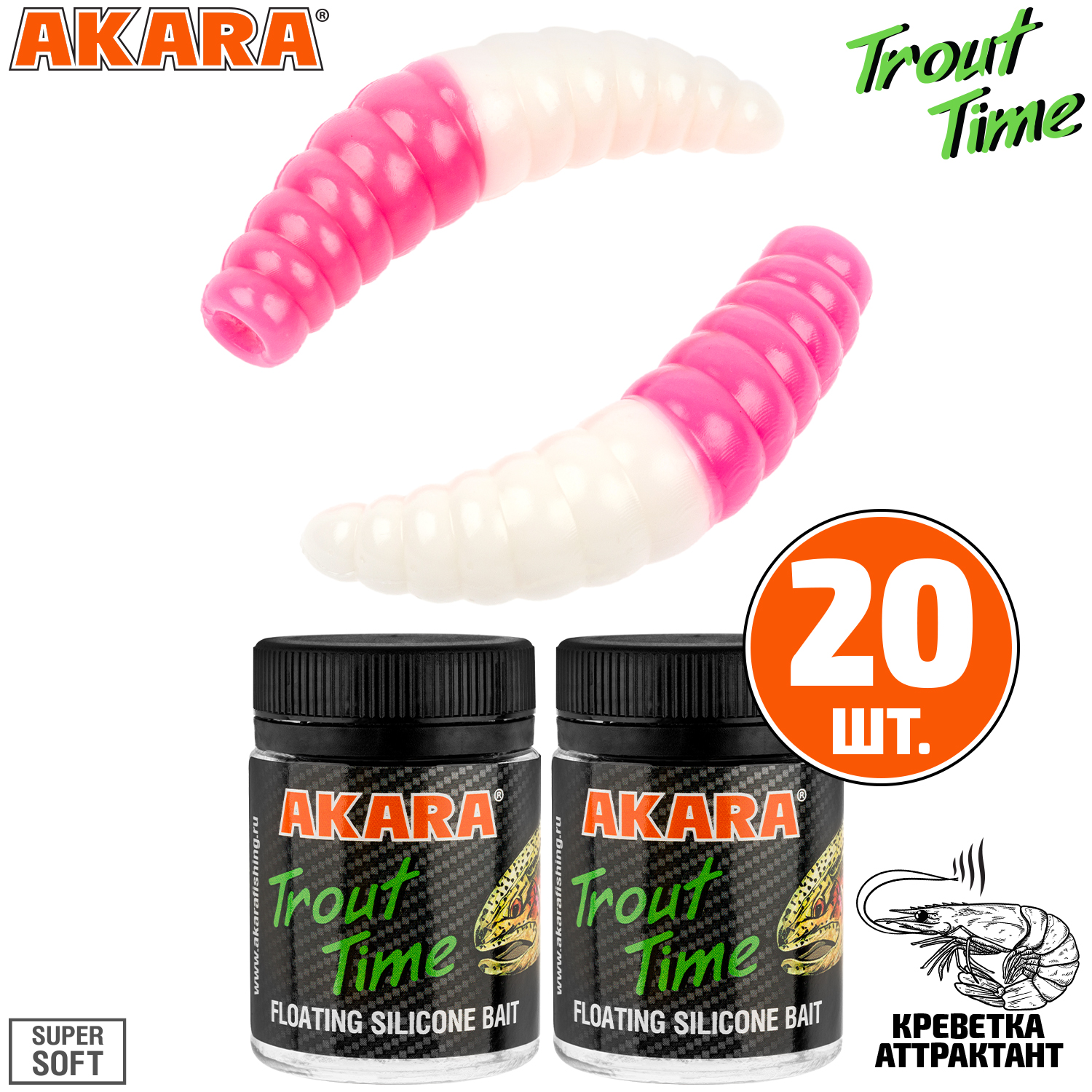 

Силиконовая приманка Akara Trout Time MAGGOT 1,6 99T, Shrimp (20 шт.), MAGGOT 1,6 Креветка