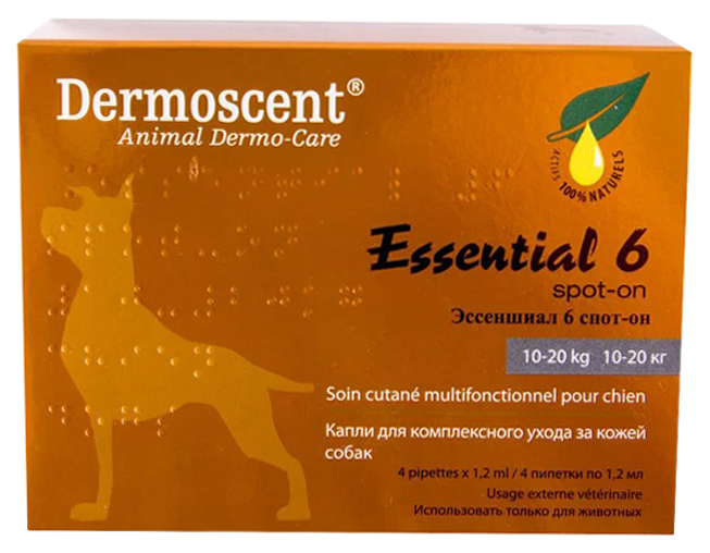 фото Капли для собак 10-20 кг dermoscent essential 6, 4 пипетки