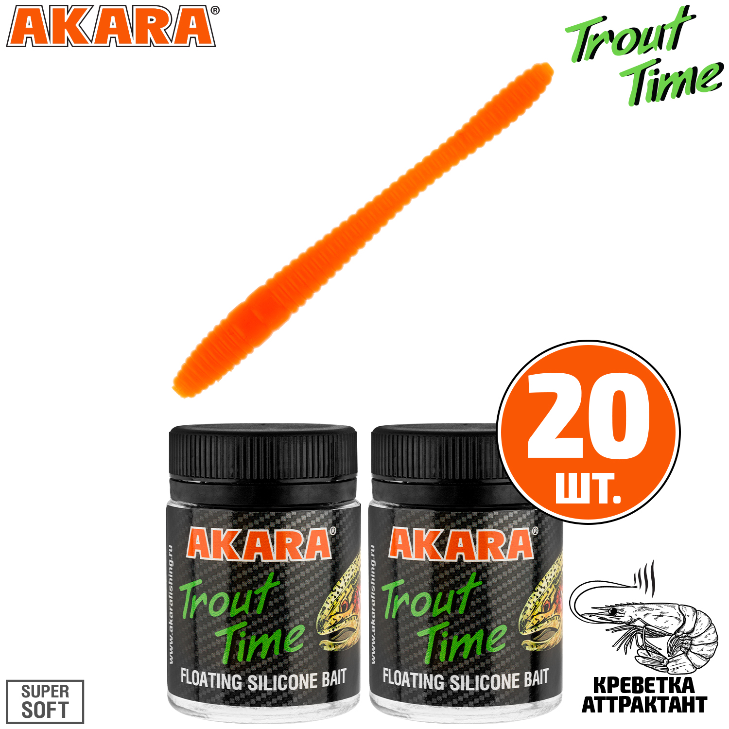 

Силиконовая приманка Akara Trout Time RAIN-WORM 2.5 Shrimp 100 (20 шт.), RAIN-WORM 2.5 Креветка