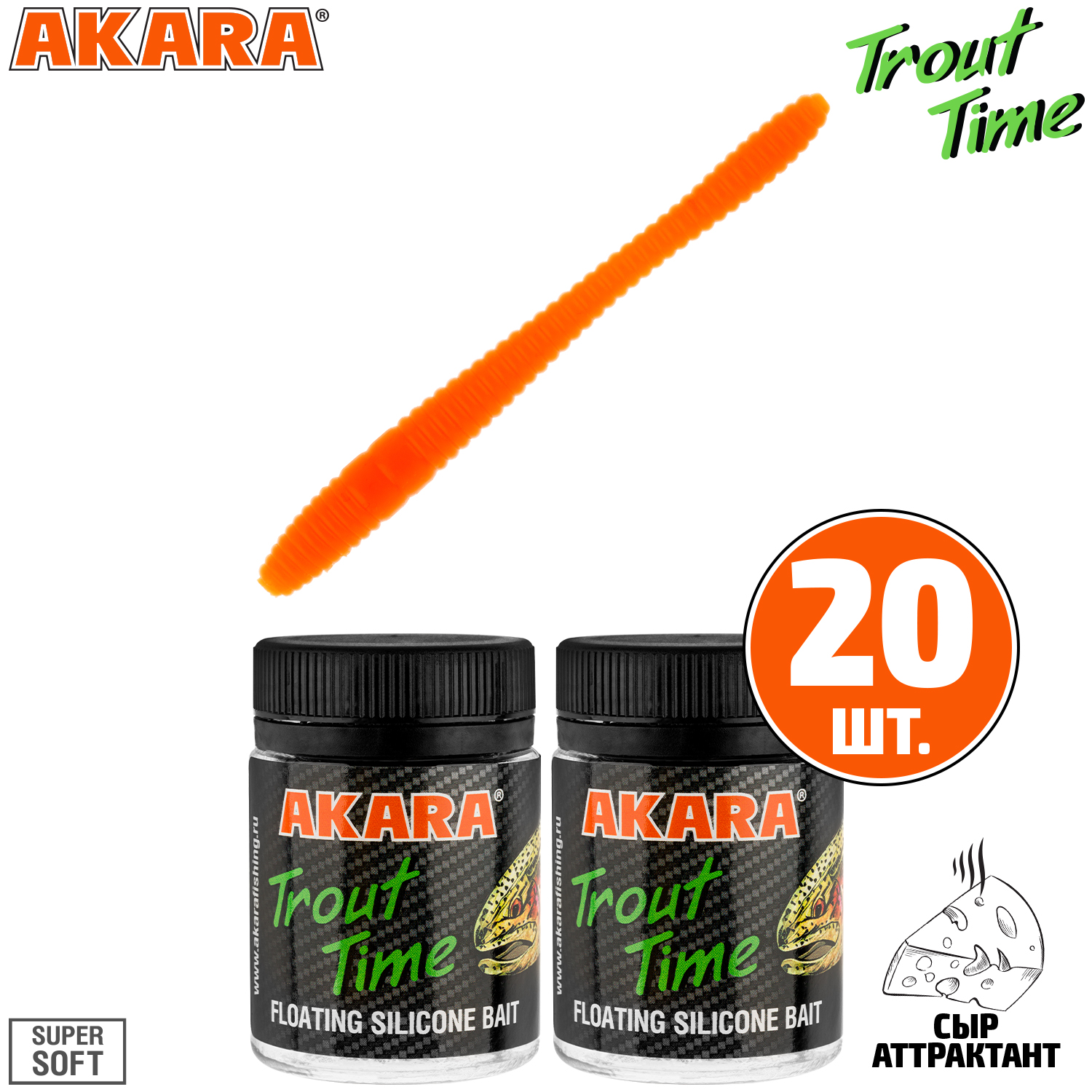 

Силиконовая приманка Akara Trout Time RAIN-WORM 2.5 Cheese 100 (20 шт.), RAIN-WORM 2.5 Сыр