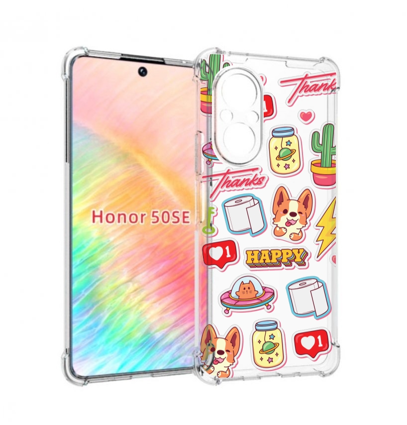 

Чехол бампер MyPads милые-стикеры-корги для Honor 50 SE противоу, Прозрачный, Tocco