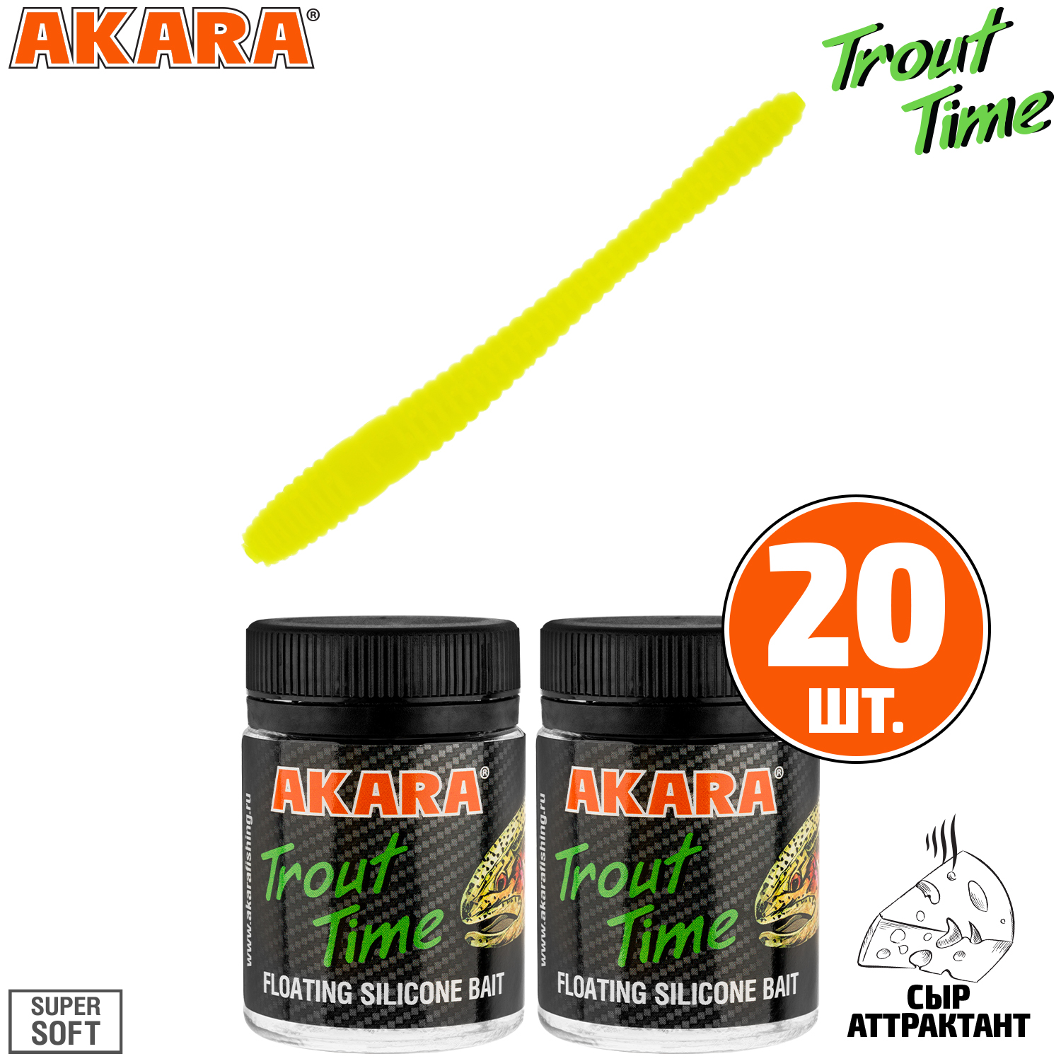 

Силиконовая приманка Akara Trout Time RAIN-WORM 2.5 Cheese 04Y (20 шт.), RAIN-WORM 2.5 Сыр