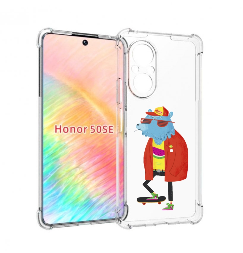 

Чехол бампер MyPads медведь на скейте для Honor 50 SE противоуда, Прозрачный, Tocco