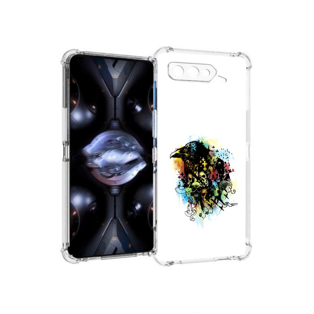 

Чехол MyPads Tocco для Asus ROG Phone 5 Pro ворон и черепа, Прозрачный, Tocco