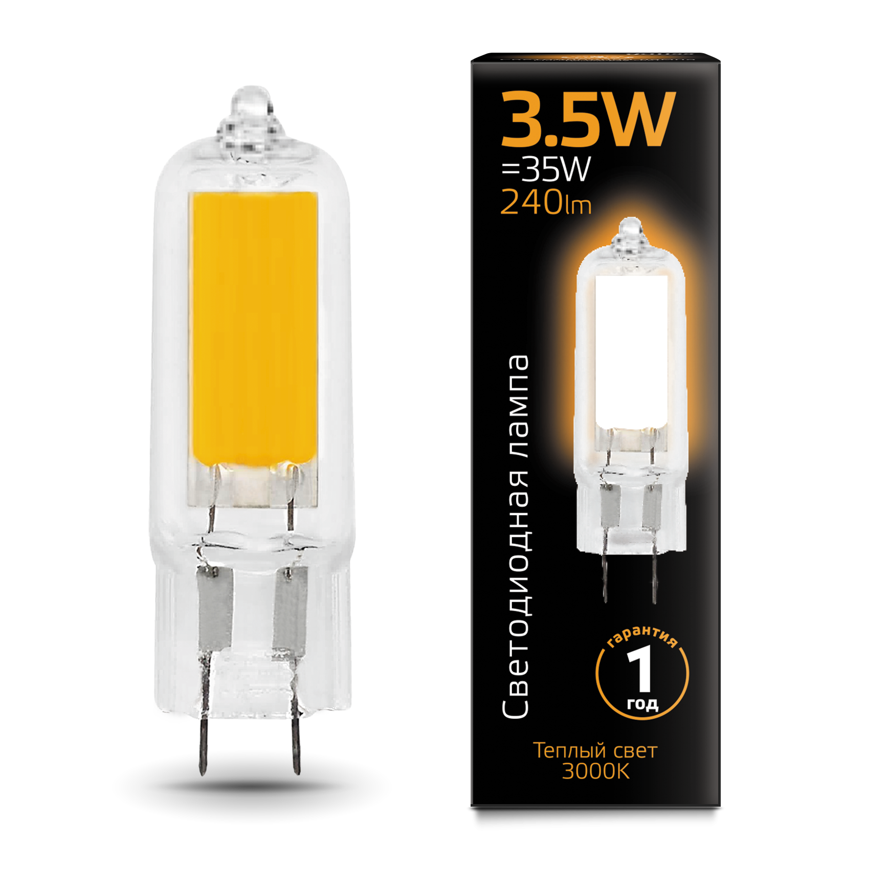фото Упаковка ламп 10 штук gauss g4 ac220-240v 3.5w 240lm 3000k стекло led