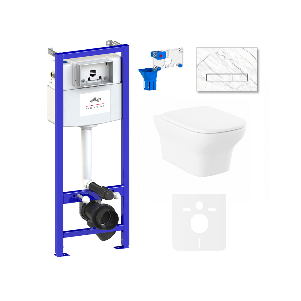 

Комплект 7 в 1 Lavinia Boho Bristol Rimless 75110237, премиум с каменной клавишей, Белый, Комплект унитазов Lavinia Boho 7 в 1: Bristol Rimless, кор.крепления, прямоугольная клавиша