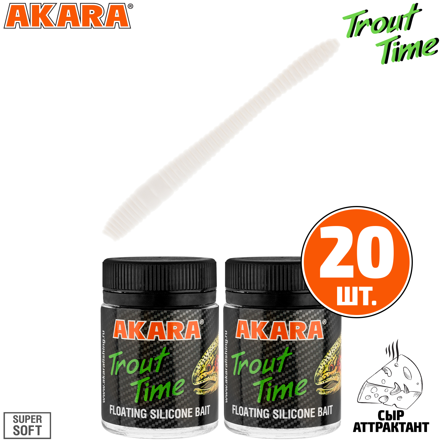 

Силиконовая приманка Akara Trout Time RAIN-WORM 2.5 Cheese 02T (20 шт.), RAIN-WORM 2.5 Сыр