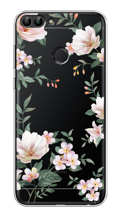 

Чехол на Huawei P Smart "Beautiful white flowers", Бежевый;зеленый, 64050-1
