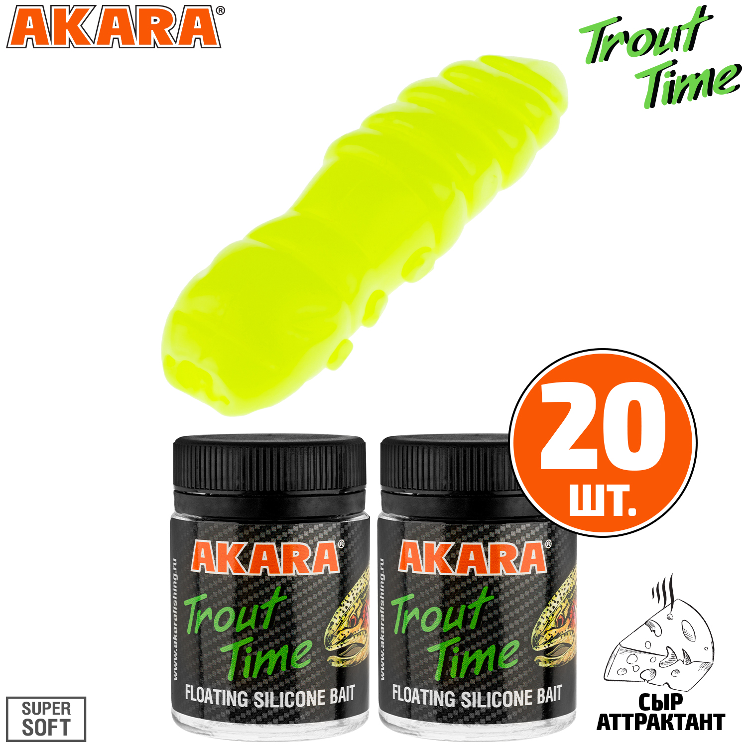 

Силиконовая приманка Akara Trout Time TERMITE 1,5 Cheese 04Y (20 шт.), TERMITE 1,5 Сыр