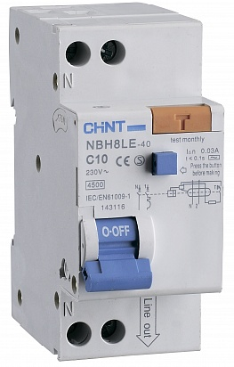 фото Chint диф. автомат nbh8le-40 1p+n 20a 30ma х-ка с 4,5ка (r) nobrand