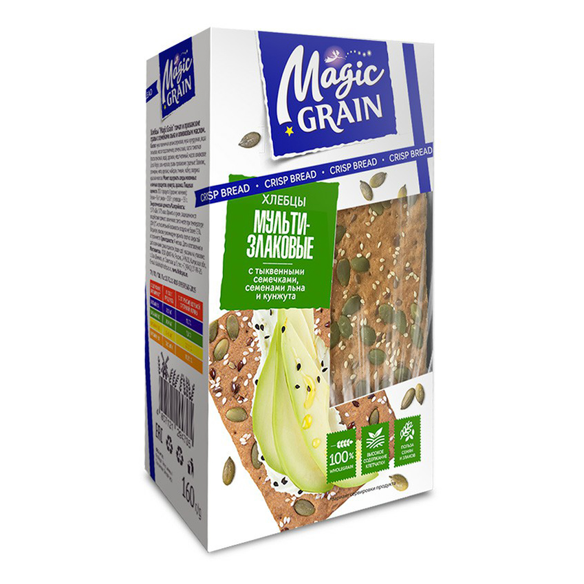 Хлебцы Magic Grain мультизлаковые с тыквенными семечками, семенами льна и кунжута 160 г