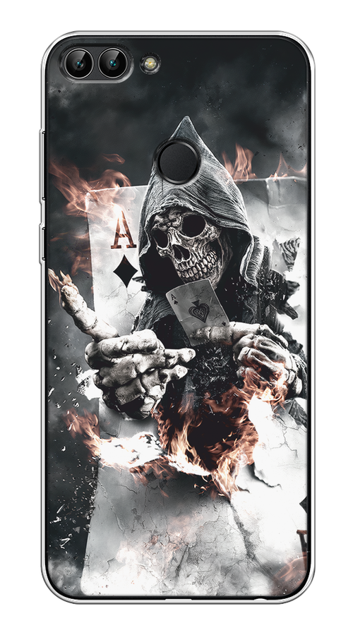 

Чехол на Huawei P Smart "Карты черепа в капюшоне", Белый;серый, 64050-1