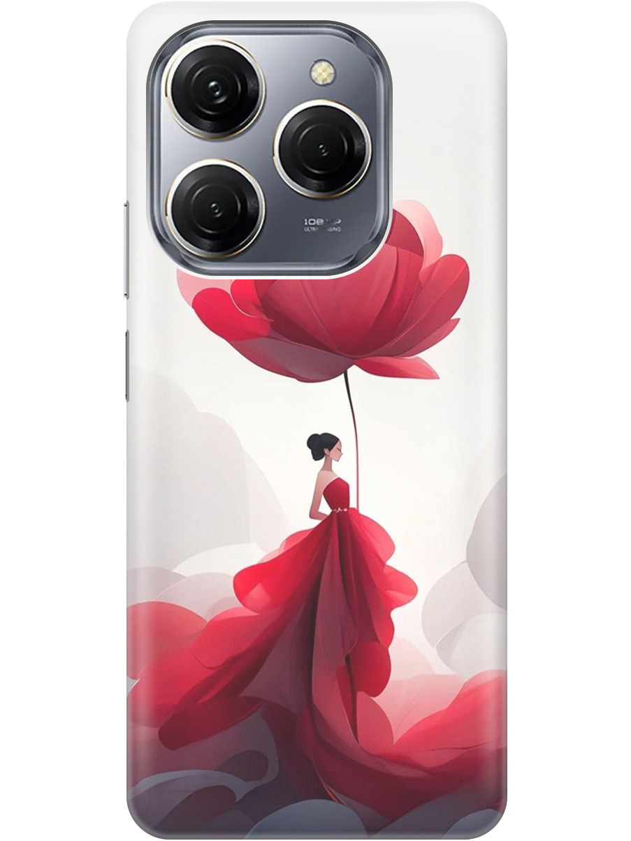 

Силиконовый чехол на Tecno Spark 20 Pro с рисунком "Цветочная девушка в красном", Белый;красный, 20011920
