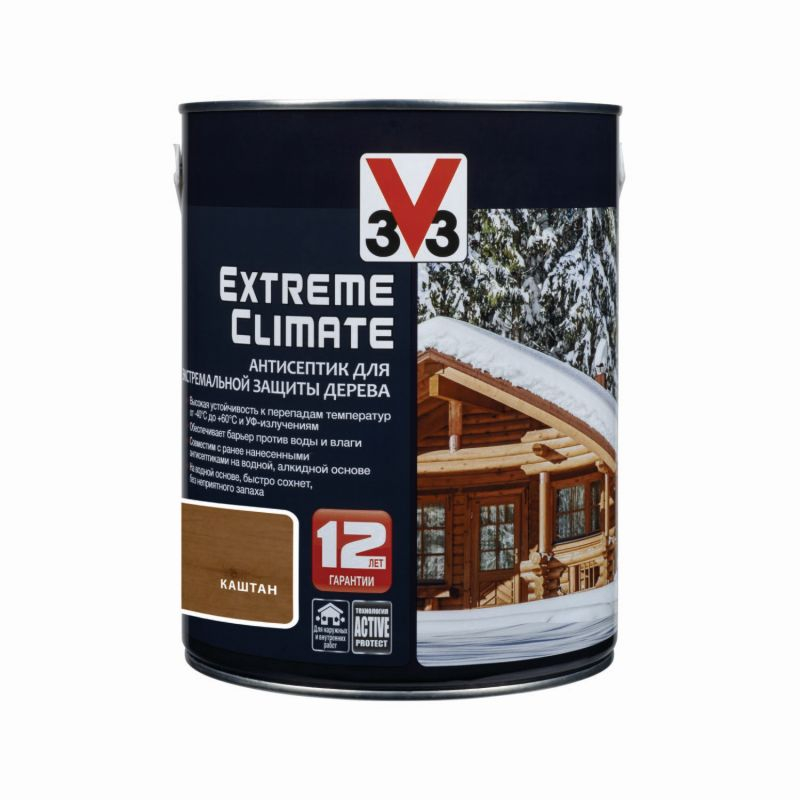 Антисептик для дерева V33 EXTREME CLIMATE акрил, п/гл, каштан 2,5л