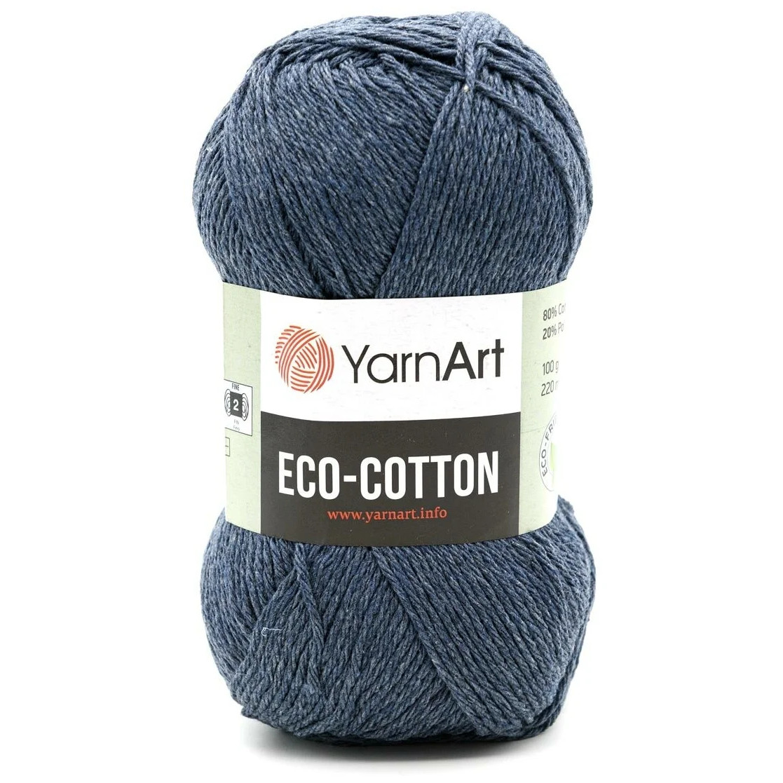 

YarnArt Пряжа "Eco-Cotton" 80% хлопок 20% полиэстер 220м/100гр (773 джинс), Синий