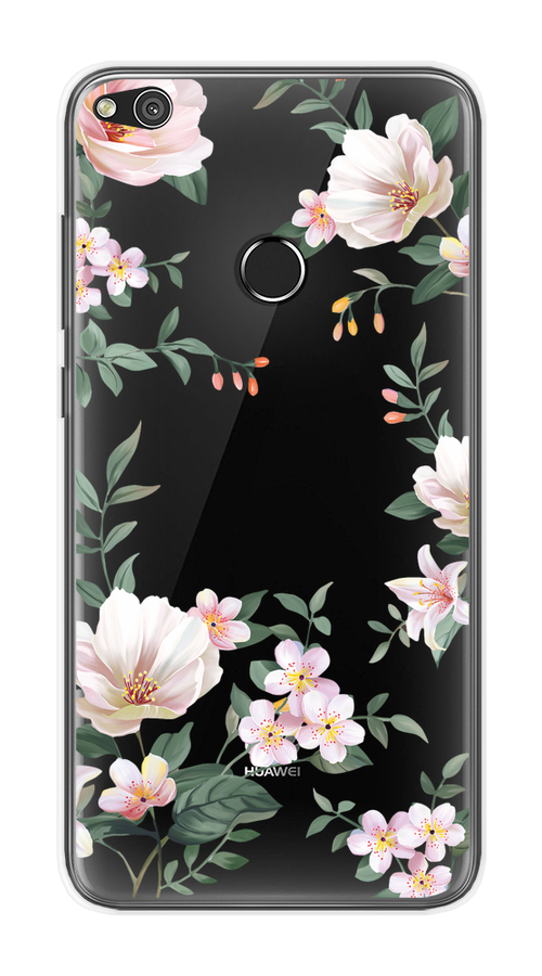 

Чехол на Honor 8 Lite/Huawei P8 Lite "Beautiful white flowers", Бежевый;зеленый, 63950-1