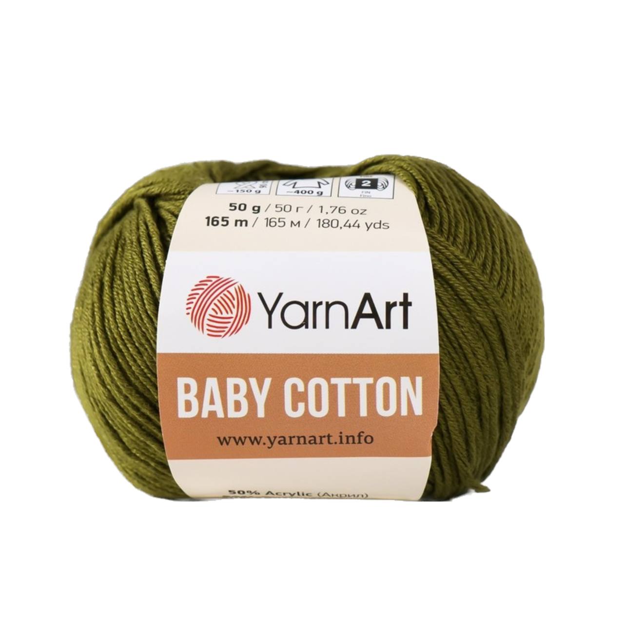 

YarnArt Пряжа "Baby cotton" 50% акрил 50% хлопок 165м/50гр (443 болотный), Зеленый