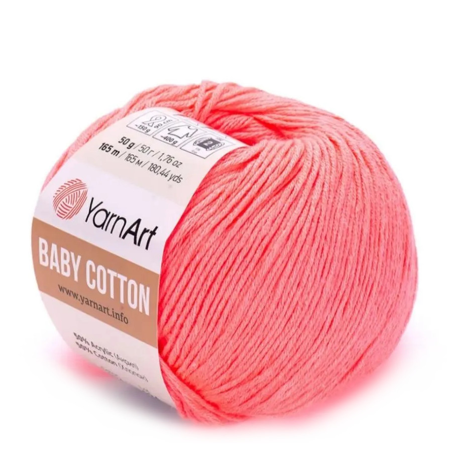 фото Yarnart пряжа "baby cotton" 50% акрил 50% хлопок 165м/50гр (424 яр.коралл)