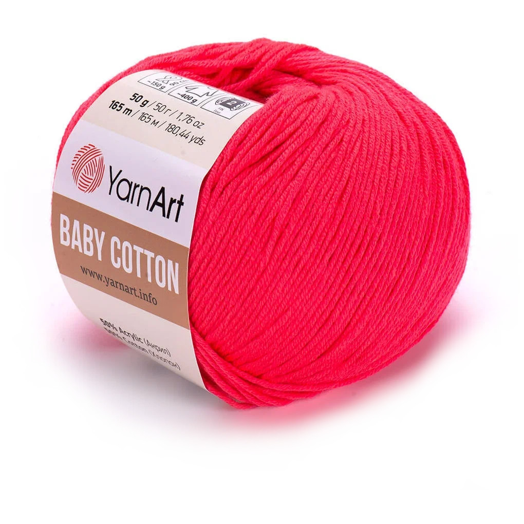 

YarnArt Пряжа "Baby cotton" 50% акрил 50% хлопок 165м/50гр (423 коралл), Коралловый