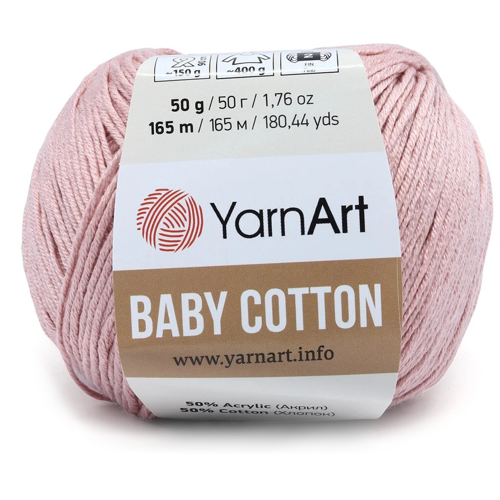 

YarnArt Пряжа "Baby cotton" 50% акрил 50% хлопок 165м/50гр (413 пудра), Розовый