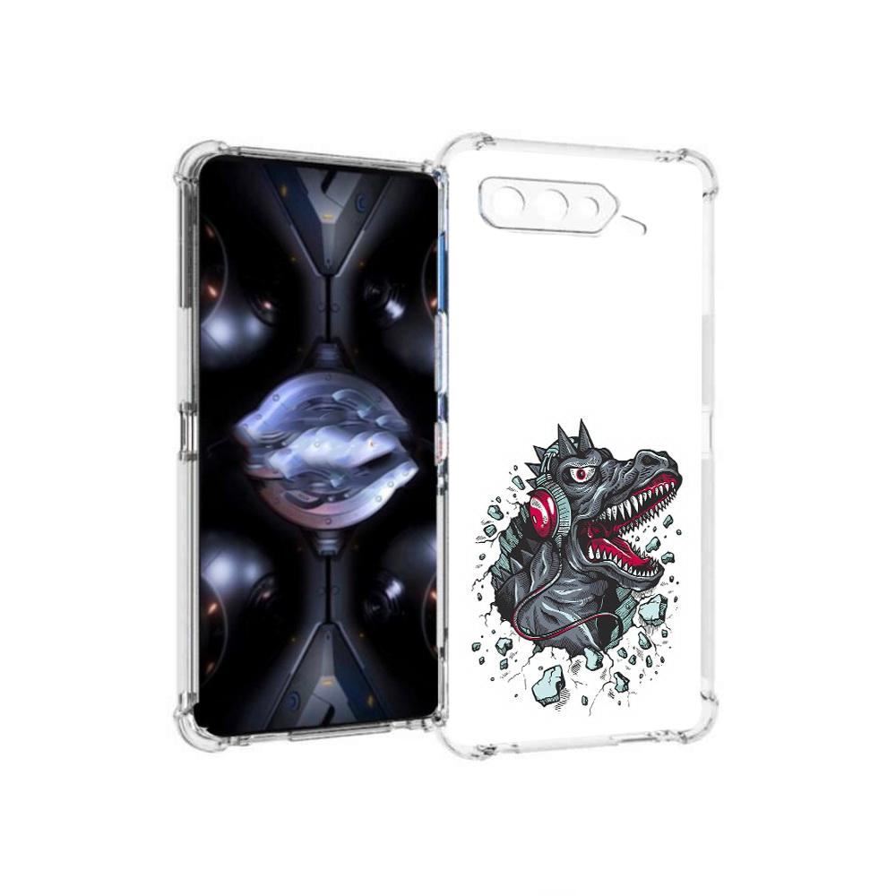 

Чехол MyPads Tocco для Asus ROG Phone 5 Pro Нарисованный динозавр в наушниках, Прозрачный, Tocco