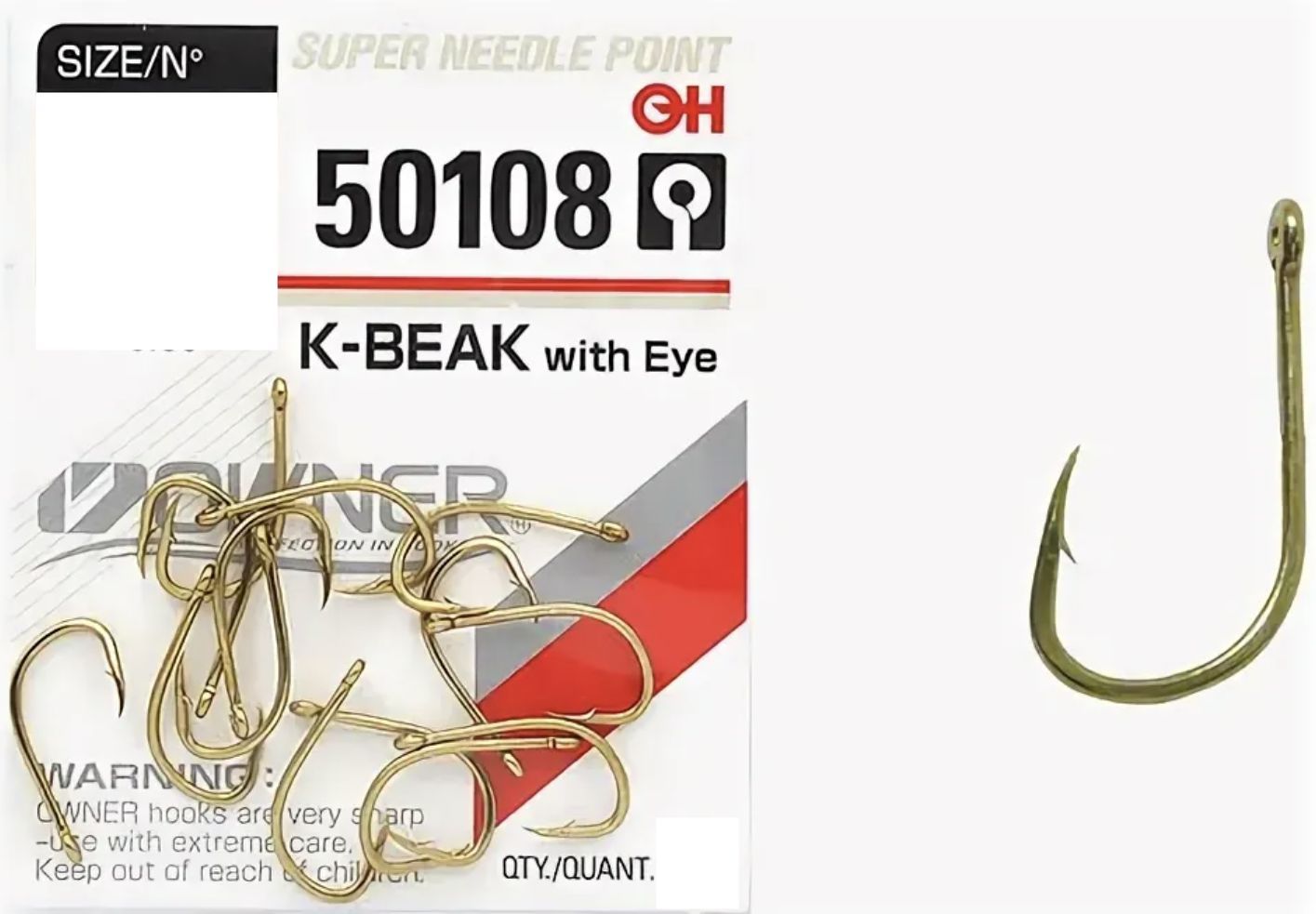 

Крючки Owner 50108 №06, Золотистый, K-Beak with Eye 50108