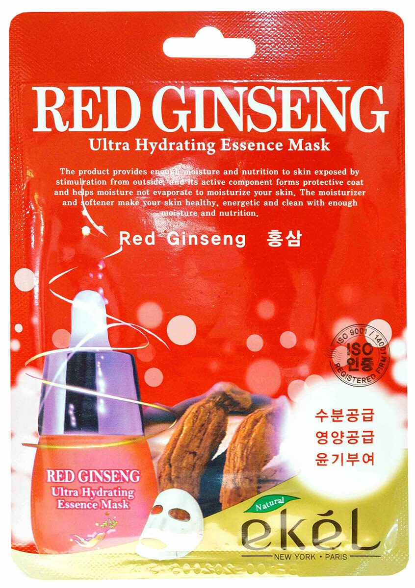 фото Тканевая маска для лица ekel red ginseng ultra hydrating essence mask, 25г х 5 шт.