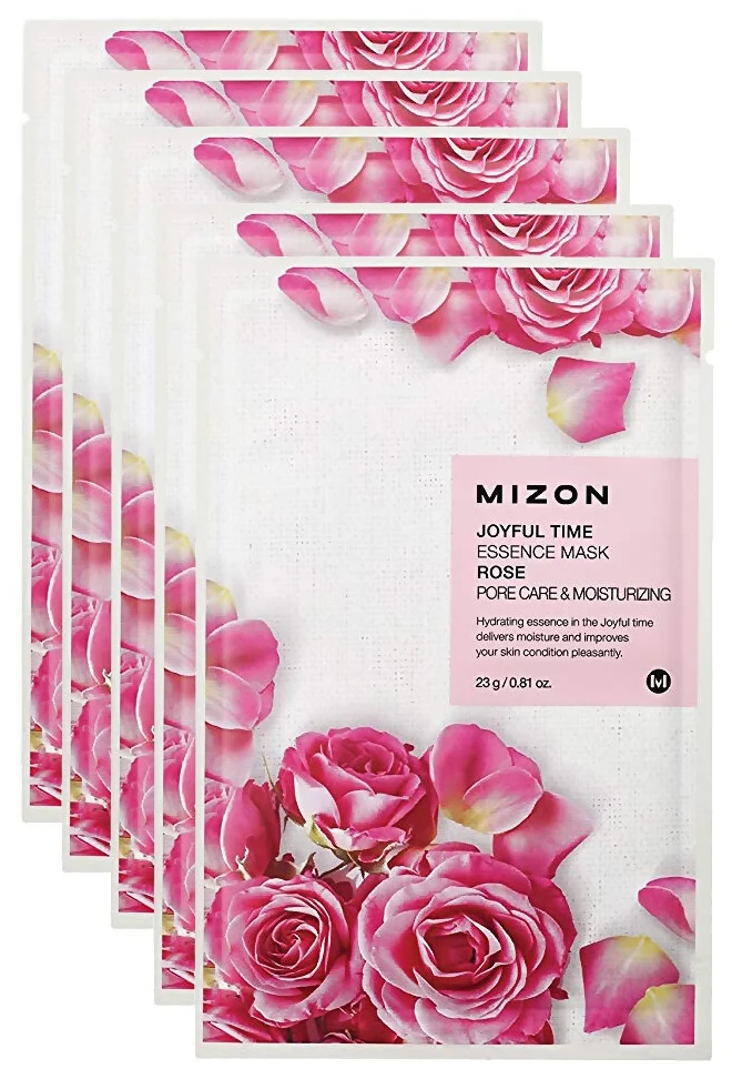 фото Тканевая маска для лица mizon joyful time essence mask rose, 23 г х 5 шт.