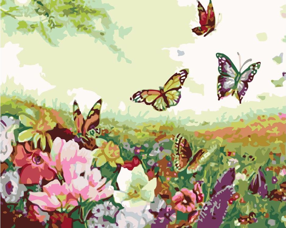 фото Картина по номерам живопись по номерам бабочки и цветы, 40x50