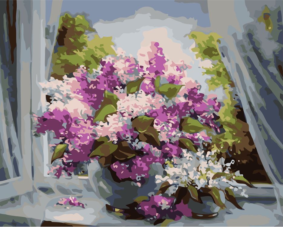 

Картина по номерам Живопись по Номерам Сирень на окне, 40x50, Сирень на окне