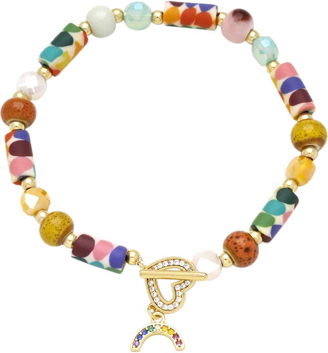 

Браслет из латуни р. 17,5 Nouvelle mode J666601B, глина/яшма/стекло/фианит, J666601B