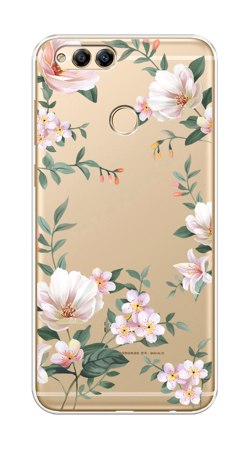 

Чехол на Honor 7X 2017 "Beautiful white flowers", Бежевый;зеленый, 63750-1