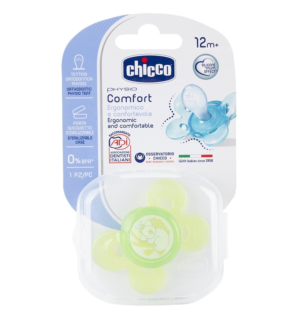 Пустышка Chicco Physio Comfort, Коала латекс, 12+ месяцев, зеленая