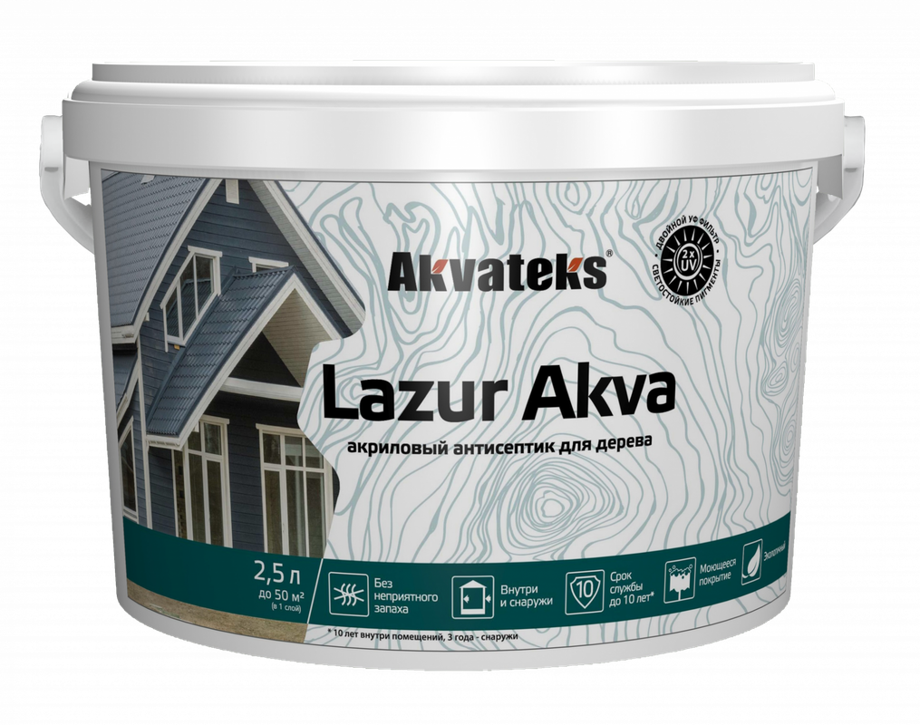 

Лак Акватекс Lazur Akva 10033 антисептик бесцветный 2,5 л