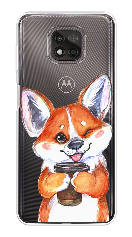 

Чехол на Motorola Moto G Power 2021 "Корги с кофе", Оранжевый;белый, 242750-4