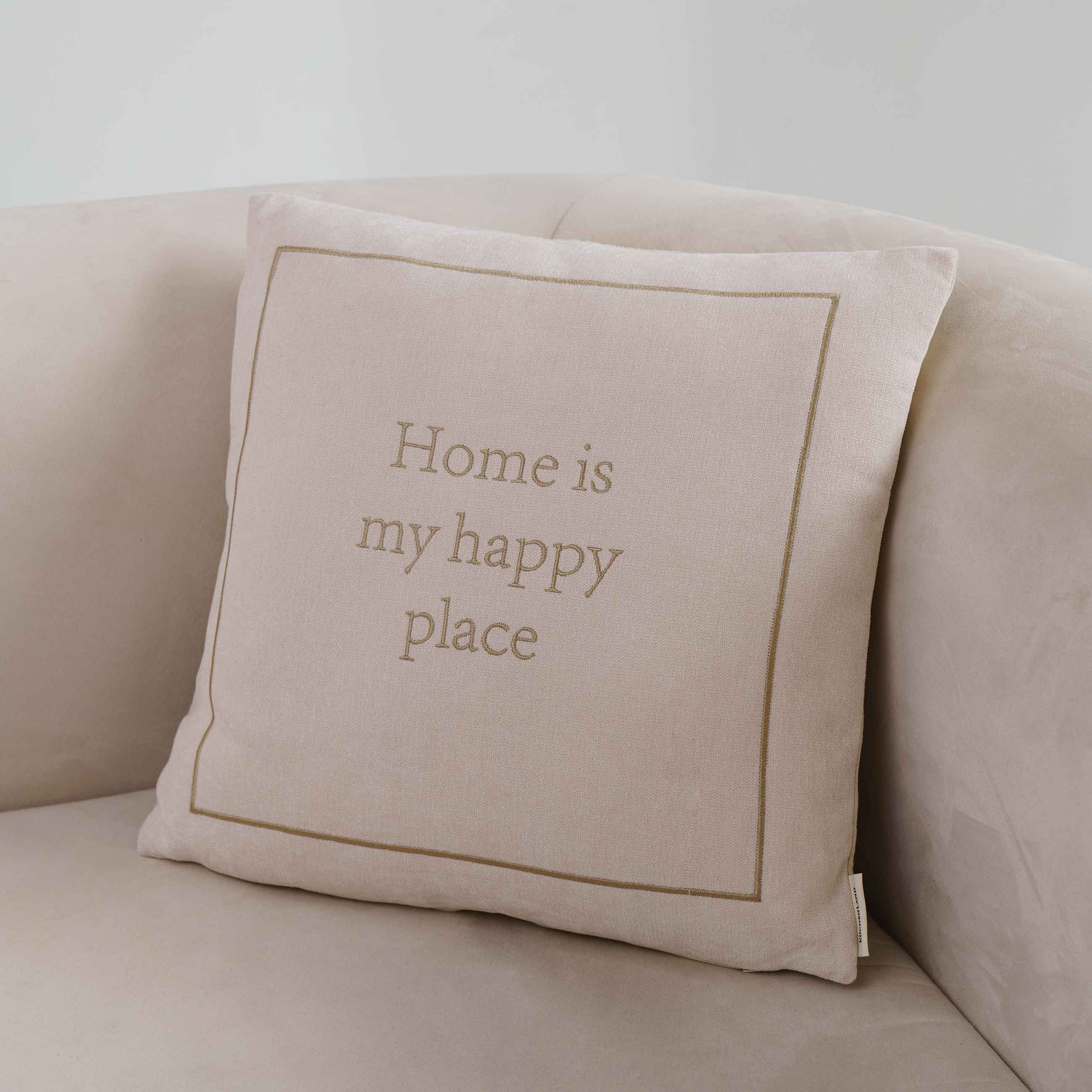 Подушка декоративная, 45х45 см, шенилл/вельвет, молочная, Home is my happy place, Chenill