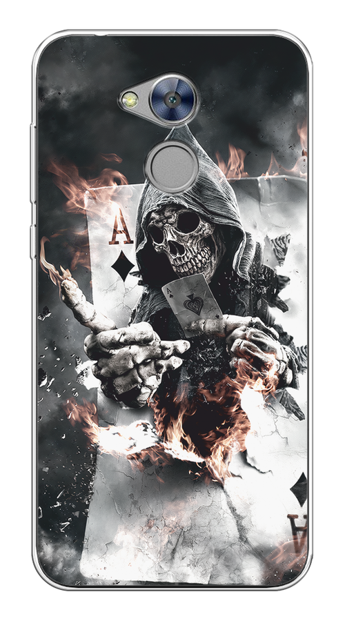 

Чехол на Honor 6A "Карты черепа в капюшоне", Белый;серый, 63650-1