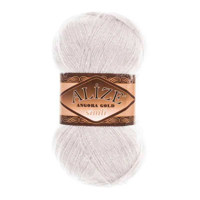 

Пряжа "Angora Gold Simli" 75% акрил, 20% шерсть, 5% металлик 500м/100гр (168 белая зима), Белый