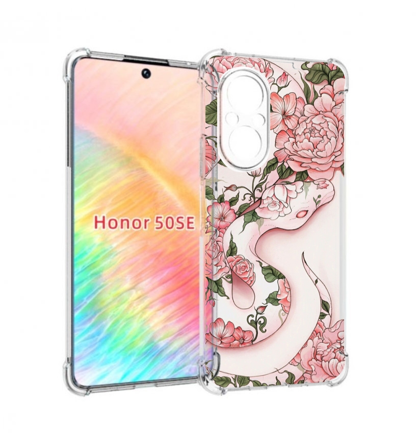 

Чехол бампер MyPads змея-в-розовых-цветах женский для Honor 50 S, Прозрачный, Tocco